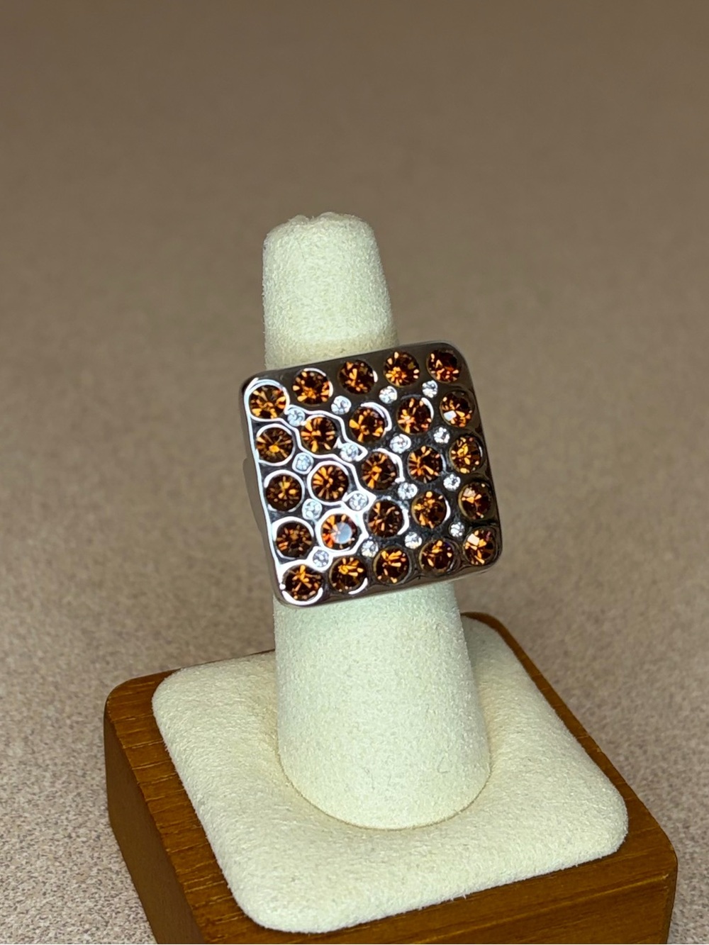 Camille Lucie Square Cocktail Ring with Amber Crystals
